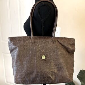 Terrida Brown leather crocodile pattern tote Shoulder Bag